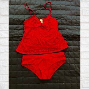 Calvin Klein Red Lingerie Set - Star Pattern, 2-Piece, Size Small